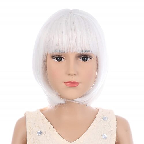 

Short Straight White Natural Cosplay BoB Wigs for Kids Child