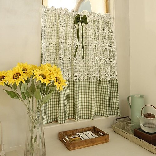 

Valance Rod Pocket Tier Curtain Farmhouse, Kitchen Living Room Window Tier Curtain Farmhouse,Door Curatin, Girls Bedroom Cascade