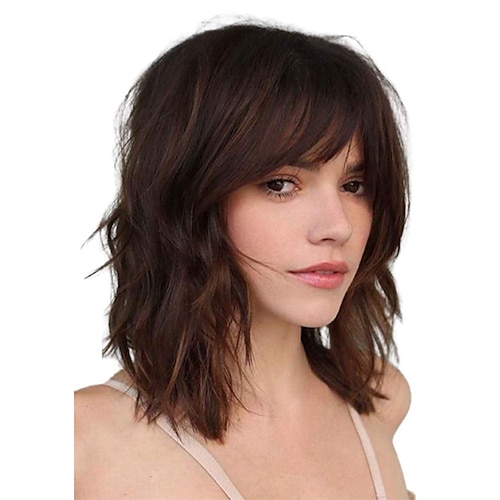 

Short Bob Wave Wig with Bangs Womens Wavy Wig Natural Looking Heat Resistant Synthetic Cosplay Wigs for Girl Party Costume Wig Extensions