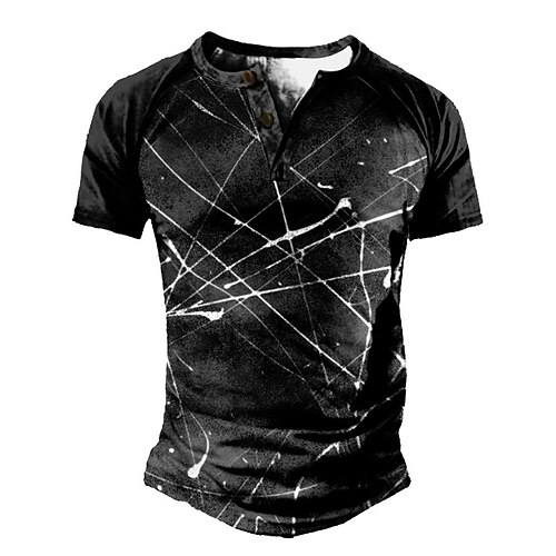 

Men's T shirt Tee Henley Shirt Tee Graphic Linear Henley Black 3D Print Plus Size Outdoor Daily Short Sleeve Patchwork Button-Down Clothing Apparel Basic Designer Casual Classic / Summer / Summer