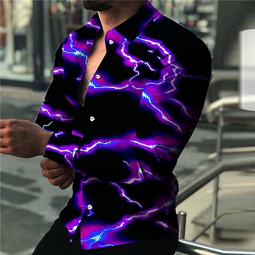 

Men's Shirt 3D Print Lightning Turndown Street Casual Button-Down Print Long Sleeve Tops Designer Casual Fashion Breathable Black Purple Red / Summer / Spring / Summer