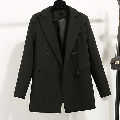 

Women's Blazer Daily Holiday Going out Fall Winter Regular Coat Regular Fit Breathable Streetwear Casual Jacket Long Sleeve Solid Color Pocket Black