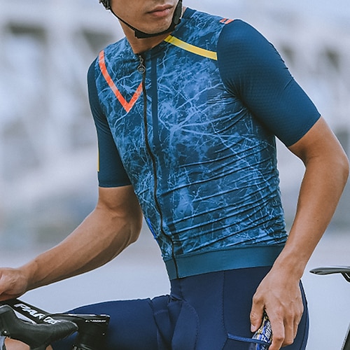 

21Grams Men's Cycling Jersey Short Sleeve Bike Top with 3 Rear Pockets Mountain Bike MTB Road Bike Cycling Breathable Quick Dry Moisture Wicking Reflective Strips Blue Stripes Polyester Spandex Sports