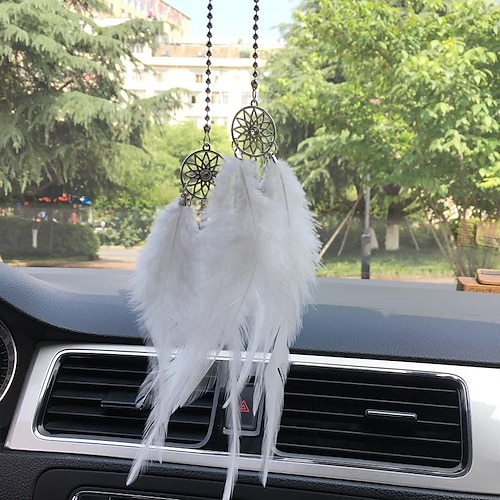 

2PCS Dream Catcher Car Pendant Handmade Gift Feather Hook Flower Wind Chime Ornament Car Hanging Decor Art Boho Style