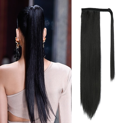 

Long Straight Ponytail Hair Synthetic Extensions Heat Resistant Hair 26 Inch Wrap Around Pony Hairpiece for Women