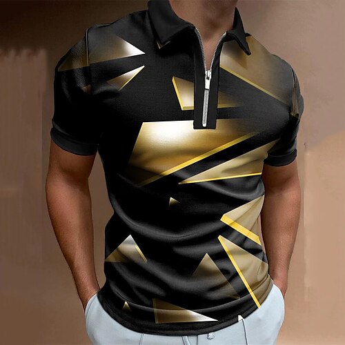 

Men's Collar Polo Shirt Golf Shirt Graphic Turndown Black 3D Print Street Daily Short Sleeve Zipper 3D Clothing Apparel Fashion Casual Breathable Comfortable / Beach