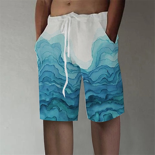 

Men's Shorts Beach Shorts Drawstring Elastic Waist 3D Print Graphic Color Block Breathable Soft Short Casual Daily Holiday Streetwear Designer Blue Micro-elastic
