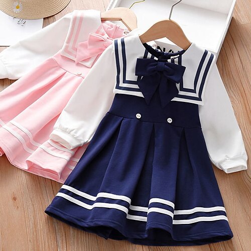 

Kids Little Girls' Dress Color Block A Line Dress Daily Patchwork Pink Navy Blue Asymmetrical Long Sleeve Beautiful Cute Dresses Spring Summer Regular Fit 2-6 Years