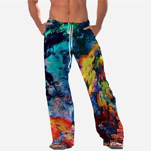 

Men's Trousers Beach Pants Drawstring Elastic Waist 3D Print Rainbow Graphic Prints Comfort Soft Casual Daily Fashion Designer Blue Navy Blue