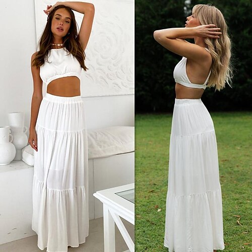 

2022 cross-border special for european and american women's clothing new solid color short back cross strap half-length skirt suit