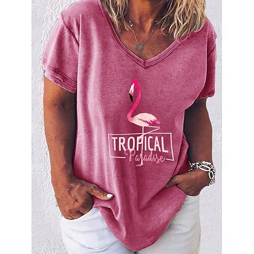 

Women's Plus Size Tops T shirt Tee Letter Animal Print Short Sleeve V Neck Streetwear Daily Going out Cotton Blend Spring Summer White Black