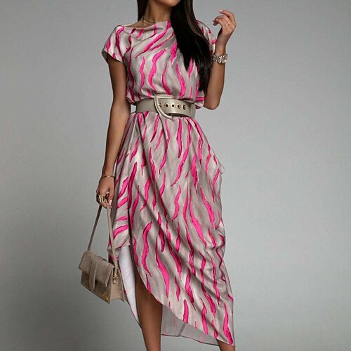 

Robe mi-longue Femme Robe Fourreau Manche Courte Printemps Eté - à la mode Moderne Lacet Ruché Rayé Col Ras du Cou Fin de semaine Ample 2023 Rouge Bleu Kaki S M L XL XXL