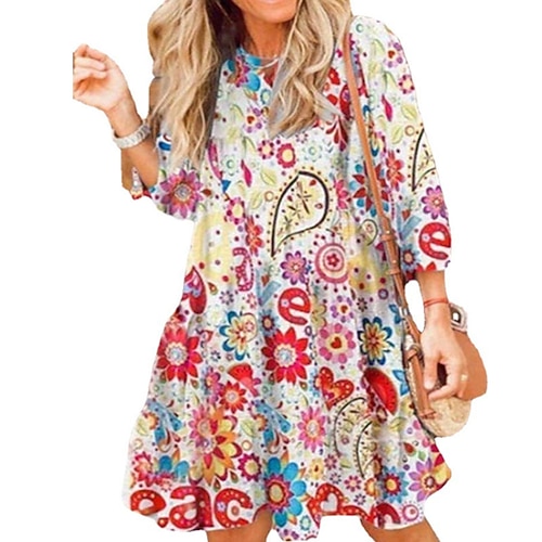 

Women's A Line Dress Short Mini Dress Red Long Sleeve Floral Print Spring Summer Round Neck Casual 2022 S M L XL XXL