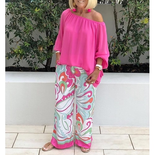 

Women's Loungewear Sets Nighty 2 Pieces Flower Comfort Sweet Home Daily Polyester Crew Neck Long Sleeve Fall Spring Pink