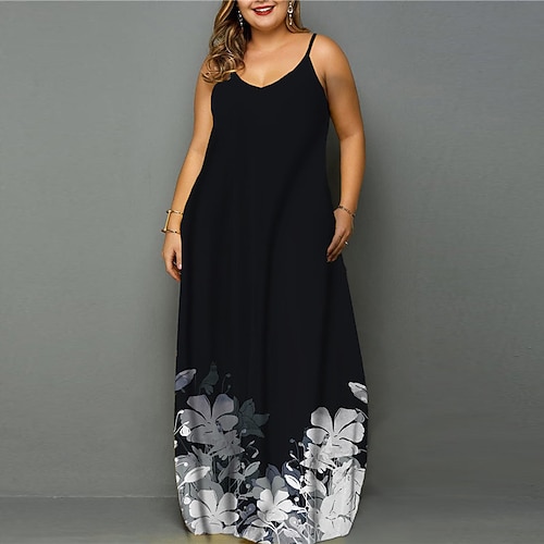 

Women's Plus Size Holiday Dress Floral Crew Neck Print Sleeveless Spring Summer Casual Maxi long Dress Daily Vacation Dress