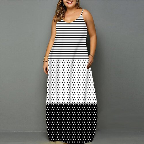 

Women's Plus Size Holiday Dress Polka Dot Crew Neck Print Sleeveless Spring Summer Casual Maxi long Dress Daily Vacation Dress