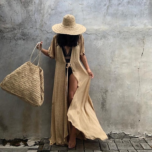 

2021 new sunscreen cardigan women solid color lace-up cardigan mid sleeve beach sunscreen bikini outer women