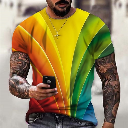 

Men's Unisex T shirt Tee Color Block Graphic Prints Crew Neck Yellow 3D Print Outdoor Street Short Sleeve Print Clothing Apparel Sports Designer Casual Big and Tall / Summer / Summer