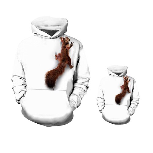 

Dad and Son Hoodie Animal Street Print White Long Sleeve Active Matching Outfits