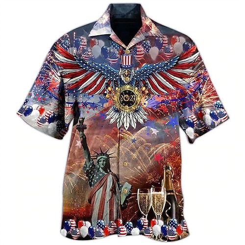 

Men's Shirt 3D Print Eagle Turndown Street Daily 3D Button-Down Short Sleeve Tops Casual Fashion Comfortable Beach Red