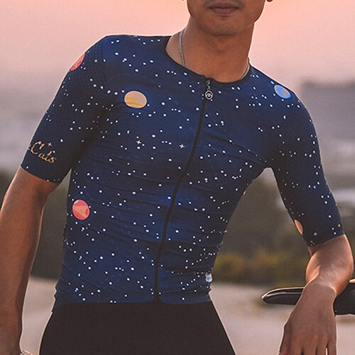 

21Grams Men's Cycling Jersey Short Sleeve Bike Top with 3 Rear Pockets Mountain Bike MTB Road Bike Cycling Breathable Quick Dry Moisture Wicking Reflective Strips Blue Galaxy Polyester Spandex Sports