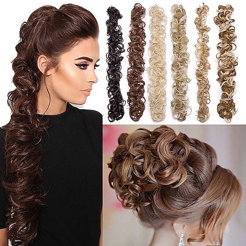 

syntetisk rotete scrunchies elastisk hårbånd kvinners bølgete hår boller lange chignon svart brune boller hårstykke for kvinner