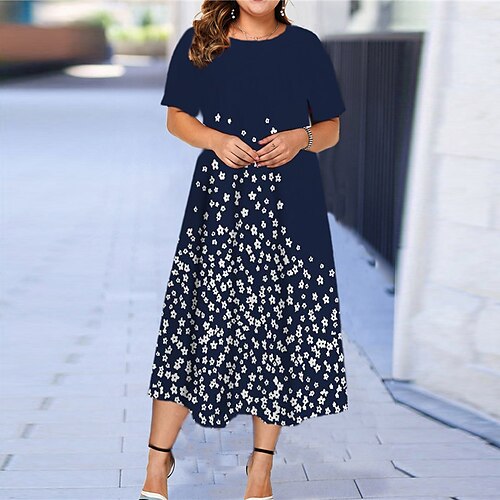 

Women's Plus Size Casual Dress Animal Crew Neck Print Short Sleeve Spring Summer Casual Maxi long Dress Causal Daily Dress / Butterfly