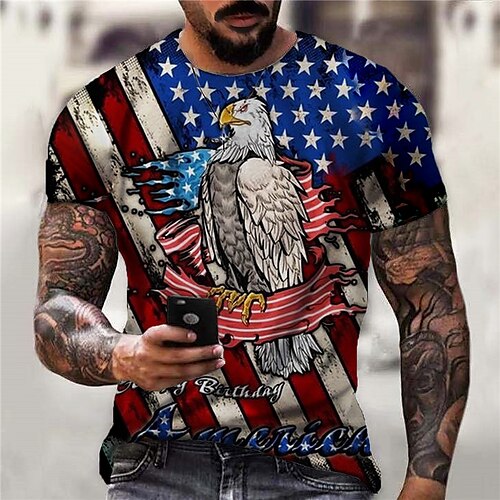 

Men's Unisex T shirt Tee 3D Print Graphic Prints Eagle National Flag Crew Neck Street Daily Print Short Sleeve Tops Designer Casual Big and Tall Sports Blue / Summer