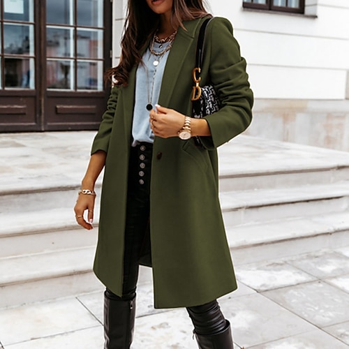 

Women's Coat Street Daily Going out Winter Fall Long Coat Regular Fit Windproof Warm Casual Jacket Long Sleeve Solid Color Black Army Green Sky Blue