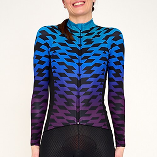 

21Grams Women's Cycling Jersey Long Sleeve Bike Jersey Top with 3 Rear Pockets Mountain Bike MTB Road Bike Cycling Breathable Quick Dry Moisture Wicking Reflective Strips Blue Gradient Geometic