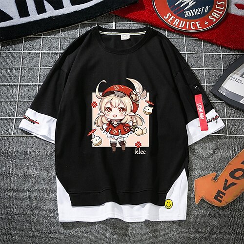 

Inspired by Genshin Impact Raiden Shogun Anime Cartoon 100% Polyester Anime Fake two piece Harajuku Graphic T shirt For Men's / Women's / Couple's