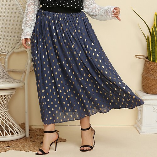 

Women's Plus Size Skirt Polka Dot Streetwear Casual Daily Natural Maxi Spring Fall Dark Blue XL XXL 3XL 4XL 5XL