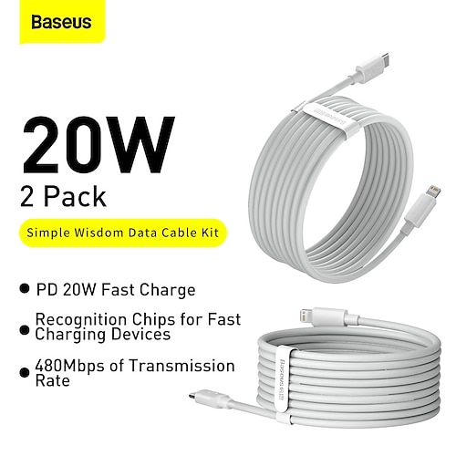 

Baseus Simple Wisdom Data Cable Kit USB to iP PD 20W (2PCS/Set) 1.5m