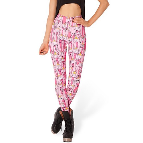 

Women's Tights Leggings Green Pink Yellow Mid Waist Casual / Sporty Athleisure Weekend Yoga Print Stretchy Ankle-Length Comfort Galaxy One-Size / Skinny