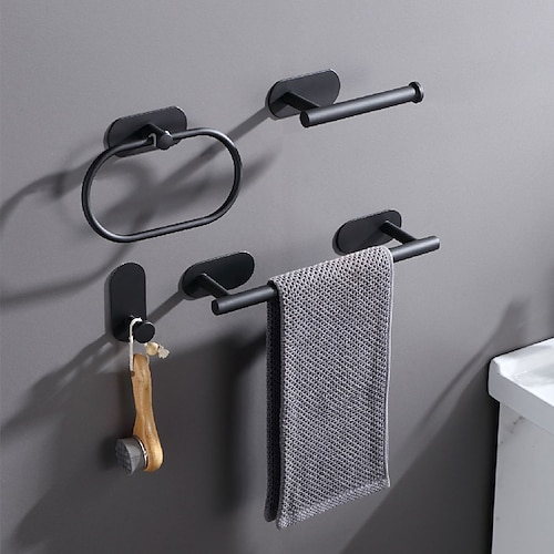 

Punching Free Toilet Paper Towel Rack Bathroom 304 Stainless Steel Towel Rod Clothes Hook Pendant Set