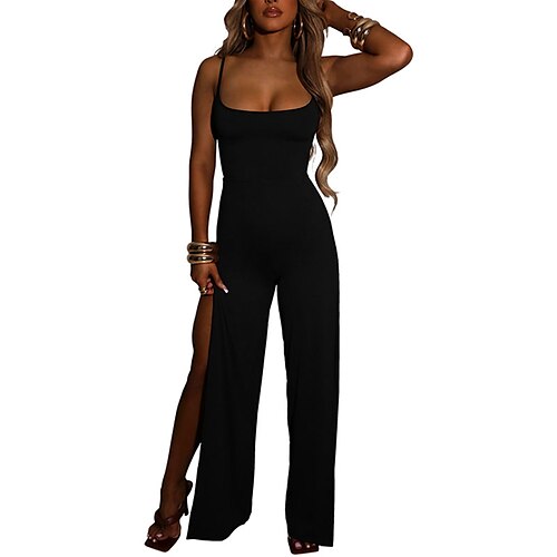 

Women's Jumpsuit Backless Split Floral U Neck Elegant Party Street Wide Leg Regular Fit Sleeveless Black Blue Red S M L Spring