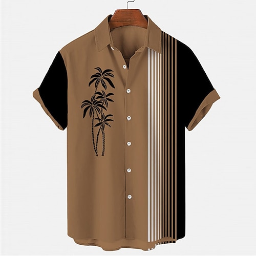 

Kids Boys Shirt Short Sleeve 3D Print Stripe Coconut Tree Button Green Gray Khaki Children Tops Spring Summer Active Fashion Daily Daily Outdoor Regular Fit 3-12 Years