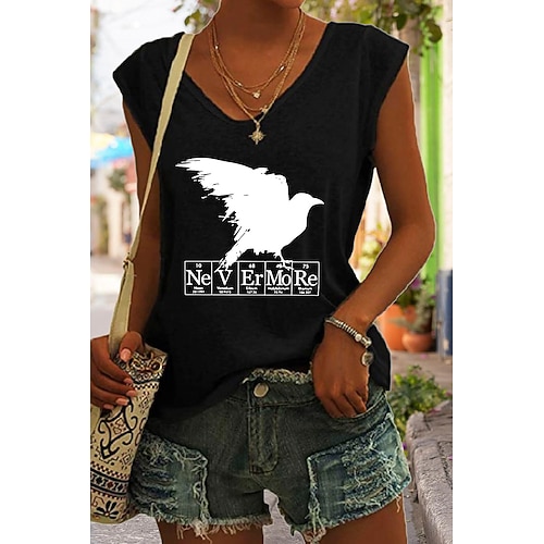 

Women's Graphic Patterned Casual Daily Blouse Sleeveless V Neck Casual Tops Green White Black S