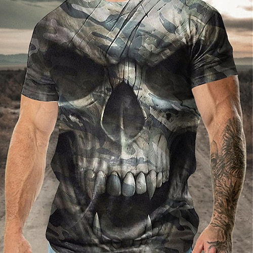 

Homens Unisexo Camiseta Caveiras Estampas Abstratas Gola Redonda Verde Escuro Impressão 3D Ao ar livre Rua Manga Curta Imprimir Roupa Esportes Designer Casual Grande e Alto / Verão / Verão