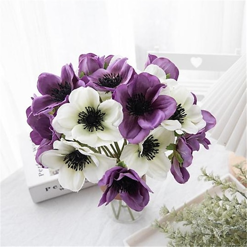 

10pcs Simulation flower Single head Camellia Desktop decoration White Purple 30cm/12