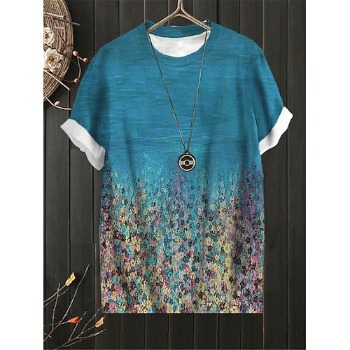 

Women's Plus Size Tops T shirt Tee Floral Color Gradient Print Short Sleeve Crewneck Streetwear Daily Sports Cotton Spandex Jersey Spring Summer Green Blue