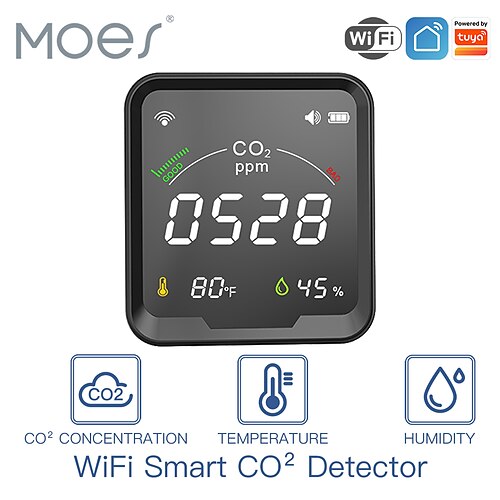 

WiFi Tuya Smart CO2 Detector 3 in 1 Carbon Dioxide Detector Air Quality Monitor Temperature Humidity Air Tester for CO2 Alarm Smart Life APP Control for Digital CO2 Meter with Alarm Atomic Clock