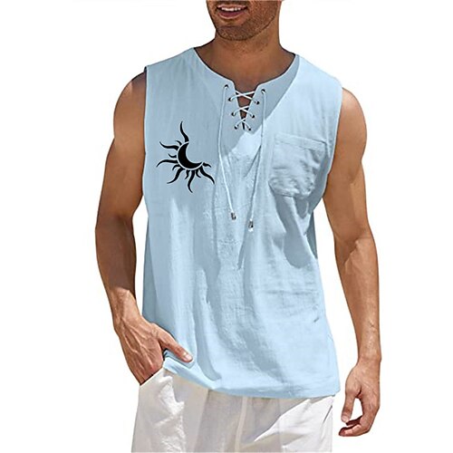 

Men's Shirt Graphic Graffiti V Neck Green Light Blue Gray Black Hot Stamping Outdoor Street Sleeveless Lace up Print Clothing Apparel Fashion Designer Casual Big and Tall / Summer / Spring / Summer