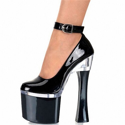 

Women's Heels Party Ankle Strap Heels Buckle Platform Pumps Round Toe PU Leather Loafer Solid Colored Black White