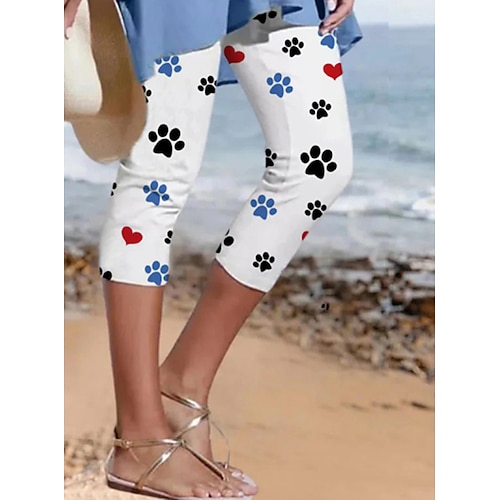 

Women's Pants Trousers Capri shorts Black / White Blue White Mid Waist Casual / Sporty Athleisure Weekend Yoga Print Micro-elastic Calf-Length Comfort Graphic S M L XL XXL / Slim