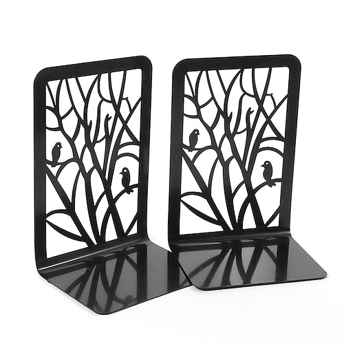 

Metal Bookends Decorative Tree Book Holder Leaf Bookends Art Design Book Stopper for Book Divider Decorative Holder Home Office School Supplies Black