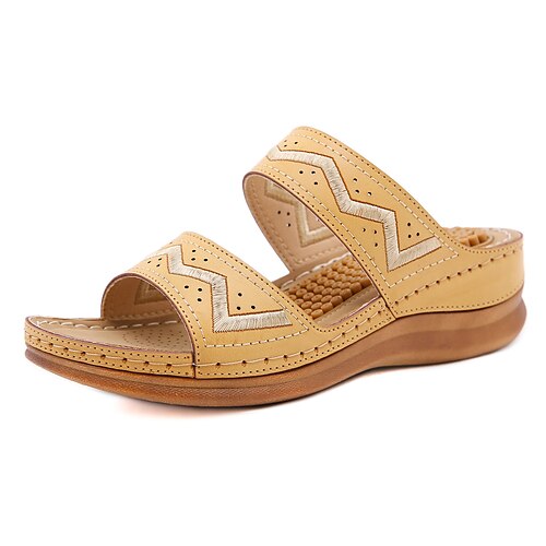 

Women's Sandals Comfort Shoes Wedge Heel Round Toe Open Toe Elegant Casual Daily Office Walking Shoes PU Leather Loafer Spring Summer Solid Colored Almond Black Brown