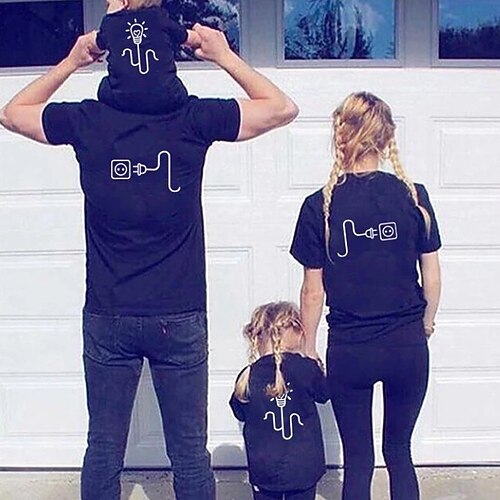 

Family Look T shirt Family Sets Graphic Patterned Street Print Black Short Sleeve Active Matching Outfits