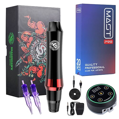 

Stable Light PMU Permanent Makeup RCA Rotary Tattoo Machine Pen Kit with Aurora-2 Tattoo Power Supply PMU Cartridge Needles Set