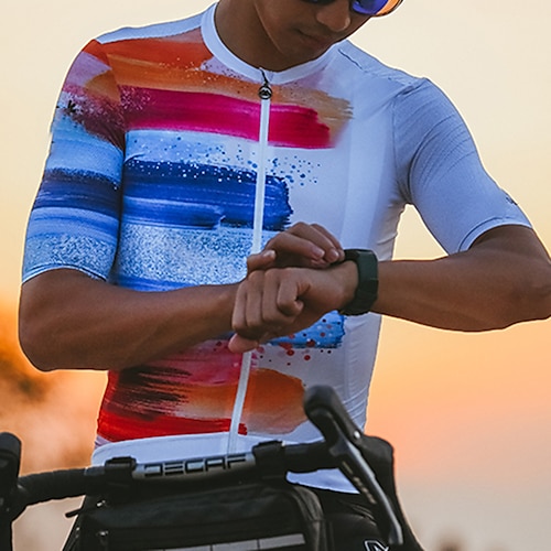 

21Grams Men's Cycling Jersey Short Sleeve Bike Top with 3 Rear Pockets Mountain Bike MTB Road Bike Cycling Breathable Quick Dry Moisture Wicking Reflective Strips Green White Blue Graffiti Polyester